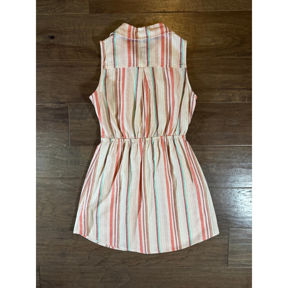Bebop Sleeveless‎ Linen Blend Striped Button Front Mini Dress Coral Teal Size M - Picture 3 of 5